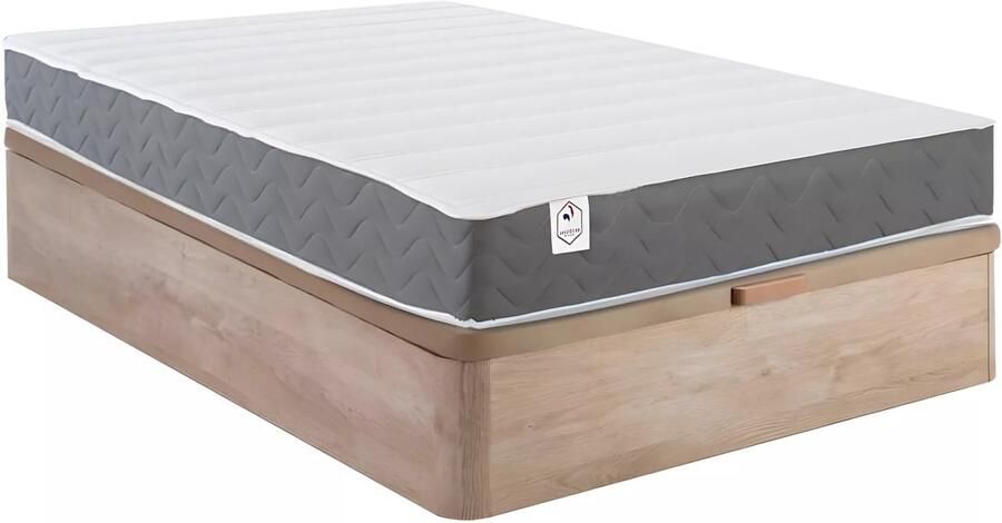 Vente-unique Set 140 x 200 cm bedbodem met opbergruimte licht naturel + matras van HD-schuim met vormgeheugen en ademende 3D-strook 18 cm dik HEAVEN van DREAMEA L 200 cm x H 30 cm x D 140 cm