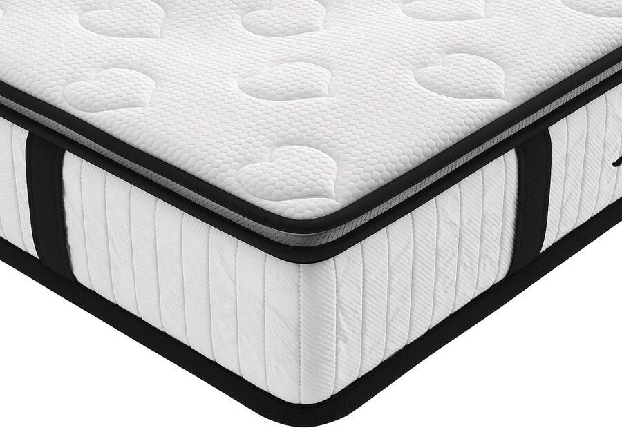 Vente-unique Set 140 x 190 cm bedbodem met opbergruimte wit + matras met pocketveren en ingebouwde dekmatras dikte 28 cm AMERICAN DREAM van YSMÉE L 190 cm x H 30 cm x D 140 cm - Foto 5