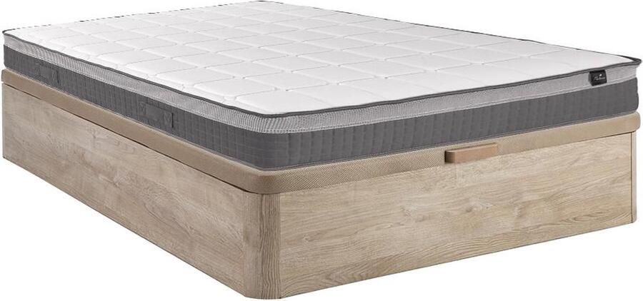 Vente-unique Set 160 x 200 cm bedbodem met opbergruimte licht naturel + matras met pocketveren met 7 zones en vormgeheugen van 29 cm dik MONTAIGNE II van PALACIO L 200 cm x H 30 cm x D 160 cm