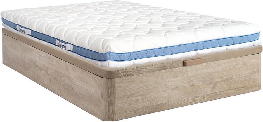 Vente-unique Set 140 x 190 cm bedbodem met opbergruimte licht naturel + matras van schuim met vormgeheugen van 20 cm dik AIRMEMORY van DREAMEA L 190 cm x H 30 cm x D 140 cm
