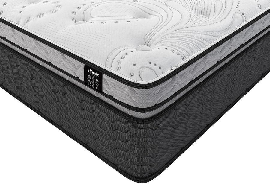 Vente-unique Set 140 x 190 cm bedbodem met opbergruimte wit + hybride matras met pocketveren en ingebouwde tophybride matras dikte 30 cm GAMIANI van YSMÉE L 190 cm x H 30 cm x D 140 cm - Foto 6