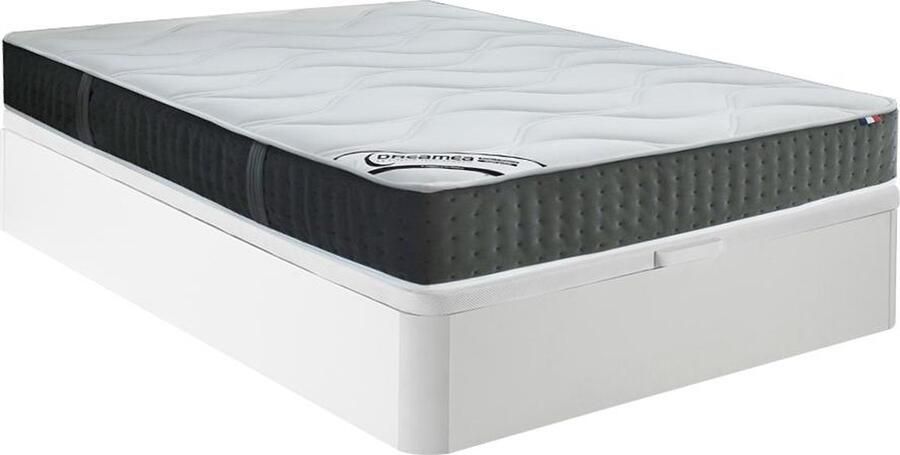 Vente-unique Set 160 x 200 cm bedbodem met opbergruimte wit + hybride matras met pocketveren met 7 zones en vormgeheugen van 25 cm dik TIAMAT van DREAMEA L 200 cm x H 30 cm x D 160 cm