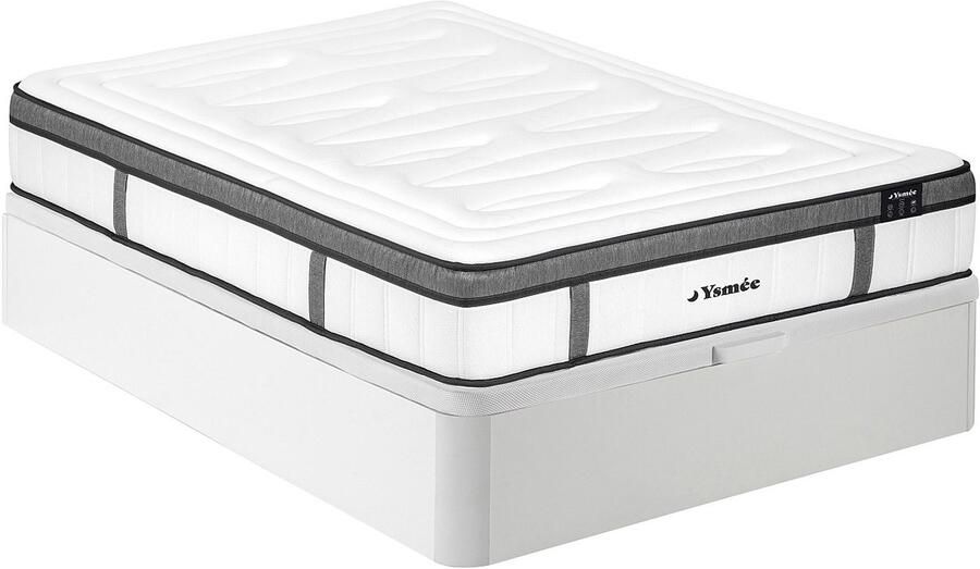Vente-unique Set 160 x 200 cm bedbodem met opbergruimte wit + hybride matras met pocketveren 7 zones en traagschuim 30 cm dik OLIANE van YSMÉE L 200 cm x H 30 cm x D 160 cm - Foto 6