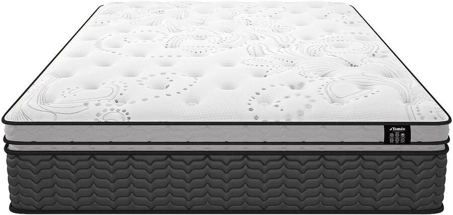 Vente-unique Set 140 x 190 cm bedbodem met opbergruimte wit + hybride matras met pocketveren en ingebouwde tophybride matras dikte 30 cm GAMIANI van YSMÉE L 190 cm x H 30 cm x D 140 cm - Foto 7