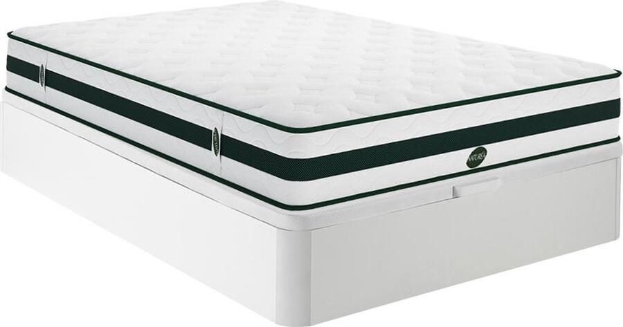 Vente-unique Set 140 x 190 cm bedbodem met opbergruimte wit + matras met pocketveren en 5 zones van 24 cm dik AGATHE van NATUREA L 190 cm x H 30 cm x D 140 cm