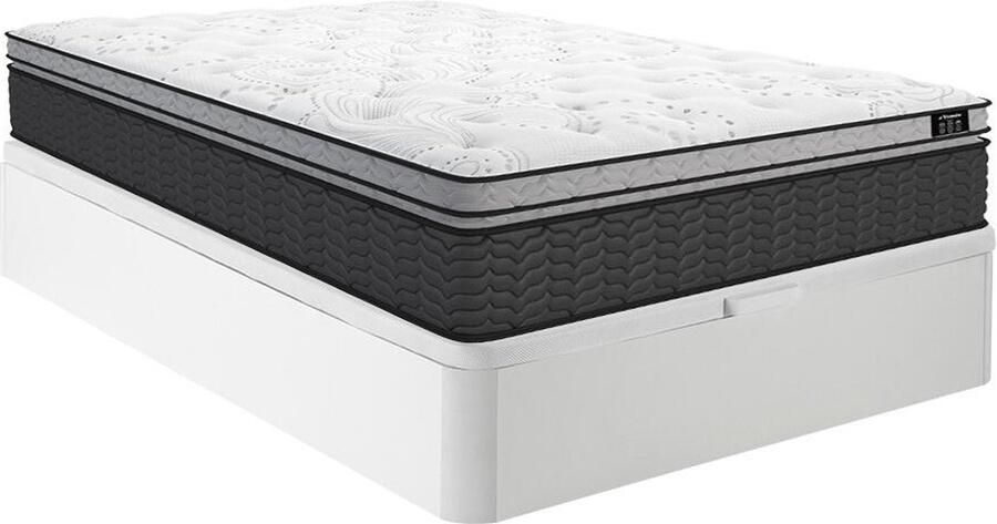 Vente-unique Set 140 x 190 cm bedbodem met opbergruimte wit + hybride matras met pocketveren en ingebouwde tophybride matras dikte 30 cm GAMIANI van YSMÉE L 190 cm x H 30 cm x D 140 cm