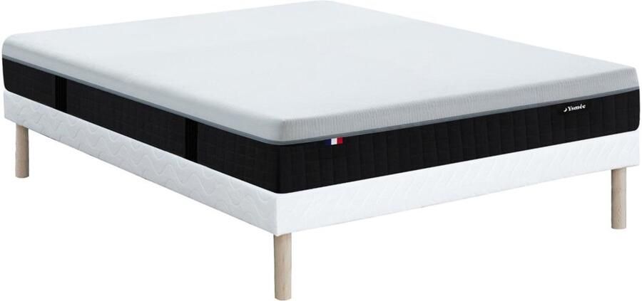 Vente-unique Set 140 x 190 cm gewatteerde bedbodem + hybride brandwerende matras met pocketveren in 9 zones traagschuim en latex 28 cm dik SLOMAS van YSMÉE