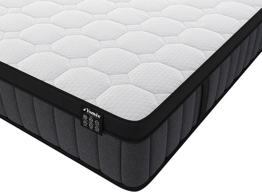 Vente-unique Set 160 x 200 cm licht naturelkleurige bedbodem met opbergruimte + hybride matras met pocketveren met 7 zones en gel met vormgeheugen van 25 cm dik TOLCA van YSMÉE L 200 cm x H 30 cm x D 160 cm