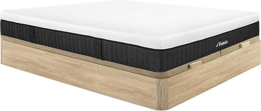 Vente-unique Set 180 x 200 cm bedbodem met opbergruimte licht houteffect + matras met pocketveren en 5 zones 21 cm dik CIDORA van YSMÉE L 200 cm x H 30 cm x D 180 cm