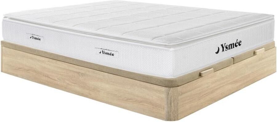 Vente-unique Set 180 x 200 cm bedbodem met opbergruimte lichte houtlook + matras met pocketveren toplaag nanoveren + traagschuim dikte 26 cm MIRI van YSMÉE L 200 cm x H 30 cm x D 180 cm