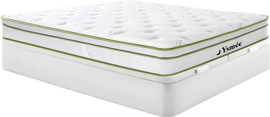 Vente-unique Set 180 x 200 cm bedbodem met opbergruimte wit + matras met pocketveren 5 zones en bamboetijk dikte 28 cm PASIR van YSMÉE L 200 cm x H 30 cm x D 180 cm