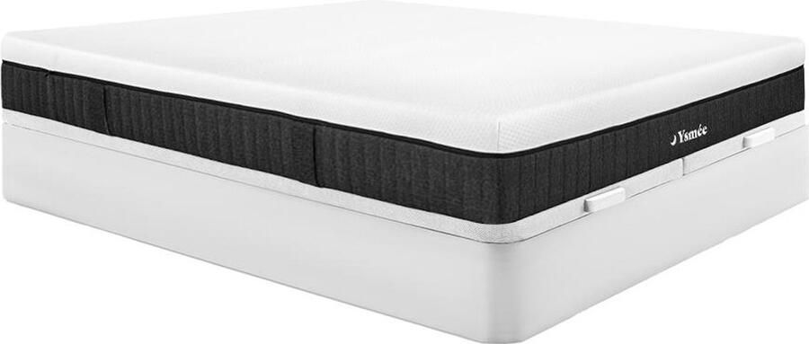 Vente-unique Set 180 x 200 cm bedbodem met opbergruimte wit + matras met pocketveren 5 zones van 21 cm dik CIDORA van YSMÉE L 200 cm x H 30 cm x D 180 cm