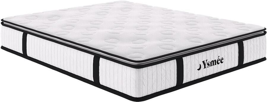 Vente-unique Set 140 x 190 cm bedbodem met opbergruimte wit + matras met pocketveren en ingebouwde dekmatras dikte 28 cm AMERICAN DREAM van YSMÉE L 190 cm x H 30 cm x D 140 cm - Foto 9