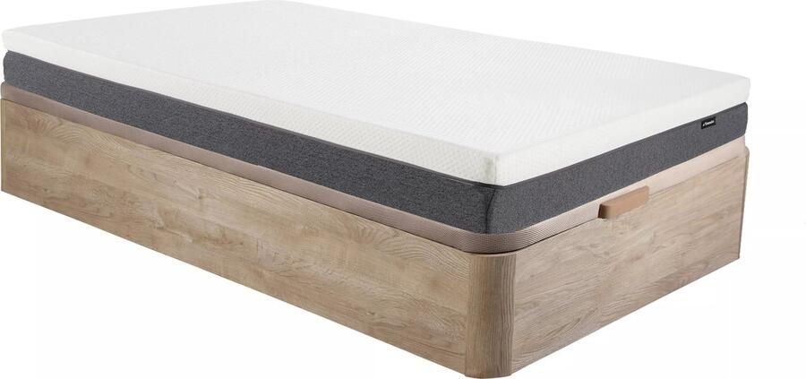 Vente-unique Set 90 x 190 cm bedbodem met opbergruimte licht houteffect + matras met pocketveren en deklaag van schuim met vormgeheugen schuim met 7 zones en afneembare hoes dikte 25 cm KEPUR van YSMÉE L 190 cm x H 30 cm x D 90 cm