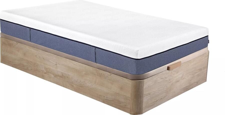 Vente-unique Set 90 x 190 cm bedbodem met opbergruimte licht houteffect + matras met pocketveren met 7 zones en schuim met vormgeheugen 24 cm dik KASUI van YSMÉE L 190 cm x H 30 cm x D 90 cm