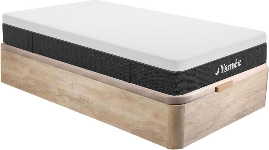 Vente-unique Set 90 x 190 cm bedbodem met opbergruimte licht naturel + matras met pocketveren en 7 zones van 22 cm dik CELESTRIA van YSMÉE L 190 cm x H 30 cm x D 90 cm