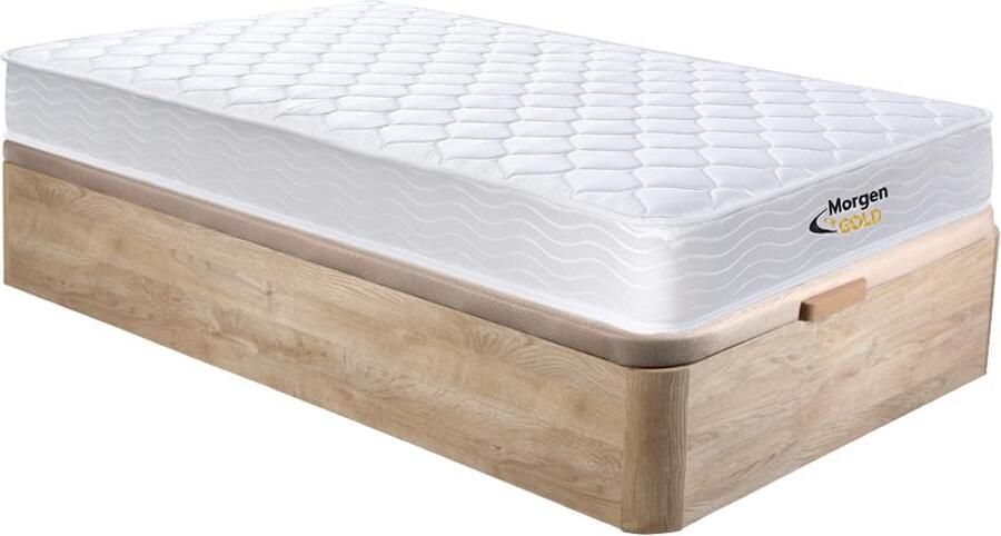 Vente-unique Set 90 x 190 cm bedbodem met opbergruimte licht naturel + matras met veren en vormgeheugen van 15 cm dik WOLKENLOS van MORGENGOLD L 190 cm x H 30 cm x D 90 cm
