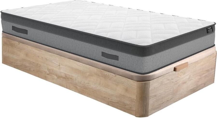 Vente-unique Set 90 x 190 cm bedbodem met opbergruimte lichte houtlook + matras met pocketveren en traagschuim dikte 24 cm ILLUSION van YSMÉE L 190 cm x H 30 cm x D 90 cm