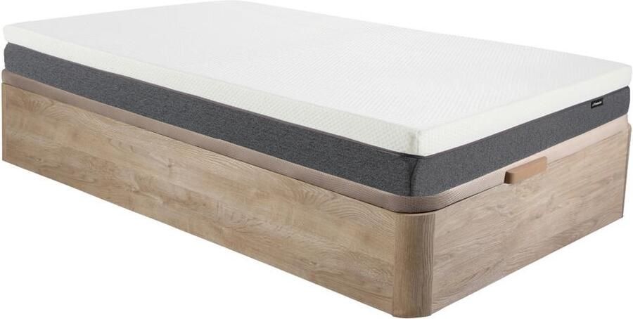 Vente-unique Set 90 x 190 cm bedbodem met opbergruimte licht houteffect + matras met pocketveren en deklaag van schuim met vormgeheugen schuim met 7 zones en afneembare hoes dikte 25 cm KEPUR van YSMÉE L 190 cm x H 30 cm x D 90 cm - Foto 2