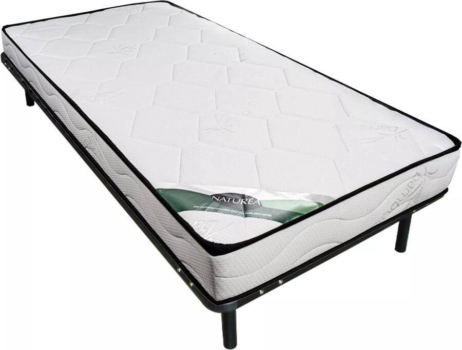 Vente-unique Set 90 x 190 cm lattenbodem + matras van schuim en tijk van bamboe KANANI van NATUREA L 190 cm x H 25 cm x D 90 cm