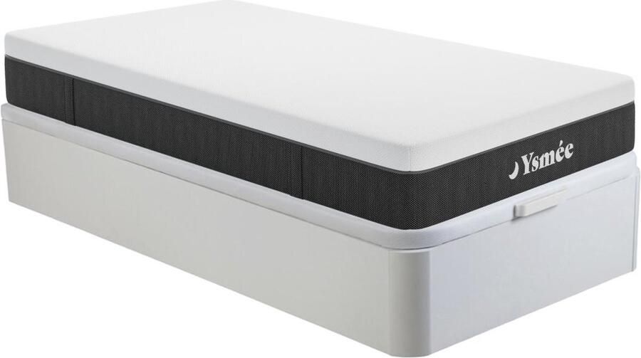 Vente-unique Set 90 x 190 cm witte bedbodem met opbergruimte + matras met pocketveren en 7 zones 22 cm dik CELESTRIA van YSMÉE L 190 cm x H 30 cm x D 90 cm