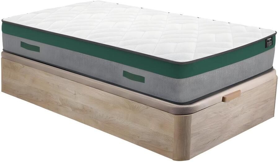 Vente-unique Set 90 x 200 cm bedbodem met opbergruimte licht naturel + matras met pocketveren van 22 cm dik PRESTIGE van YSMÉE