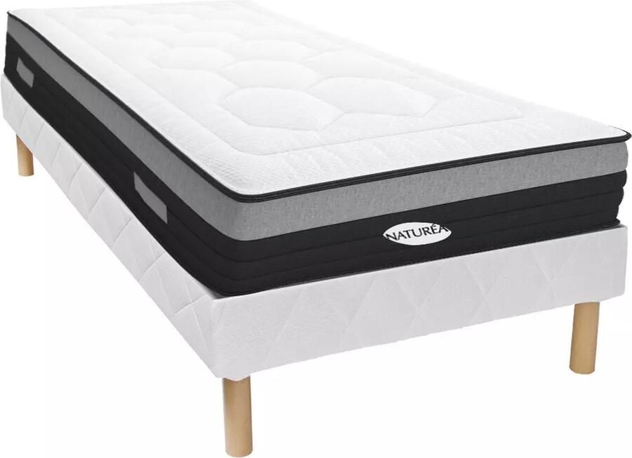 Vente-unique Set bedbodem en hybride matras pocketveren 7 vlakken en vormgeheugen AMARANTE van NATUREA 90 x 200 cm L 200 cm x H 30 cm x D 90 cm