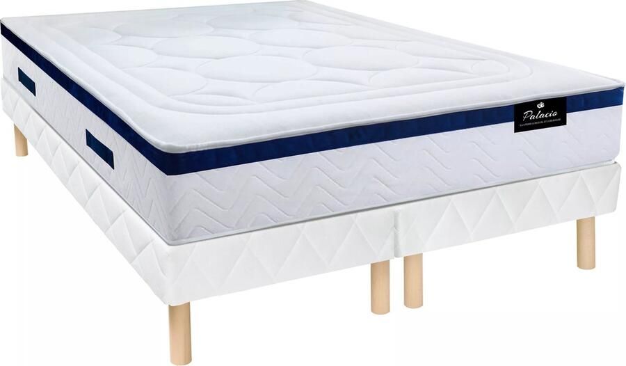 Vente-unique Set bedbodem en hybride matras pocketveren en vormgeheugen met textuur MARQUIS van DREAMEA dikte 30 cm 180 x 200 cm Blauw L 200 cm x H 31 cm x D 180 cm