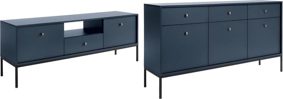 Vente-unique Set blauwe buffetkast en tv-meubel Eigentijdse woonkamer BOGDAN L 154 cm x H 83 cm x D 39 cm