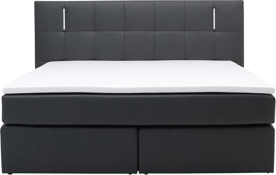 Vente-unique Set boxspring en matras met hoofdeinde met Leds + lattenbodem + matras + dekmatras BILBAO van YSMÉE 160x200 cm kunstleer Antraciet L 210 cm x H 118 cm x D 190 cm