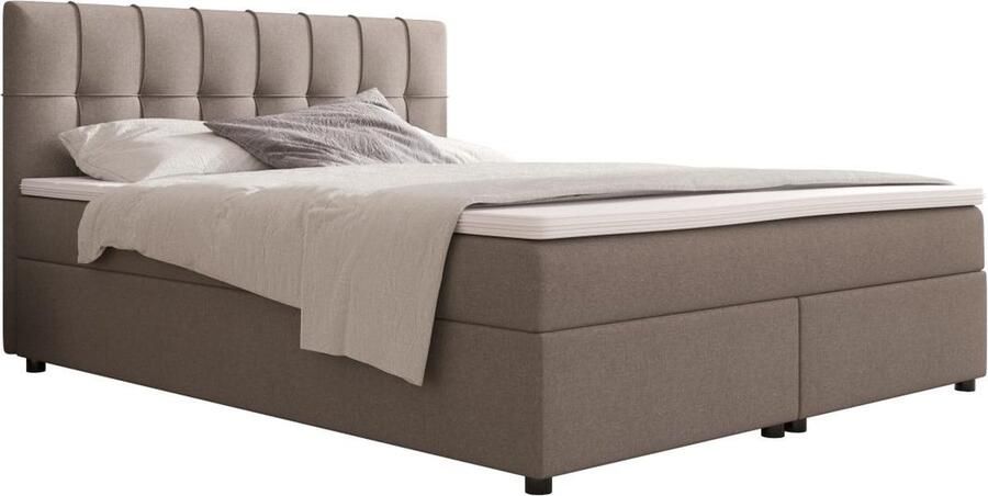Vente-unique Set boxspring hoofdbord + bedbodems + matras + topmatras SIERO van YSMÉE 180 x 200 cm Stof Grijs L 207 cm x H 102 cm x D 185 cm - Foto 2