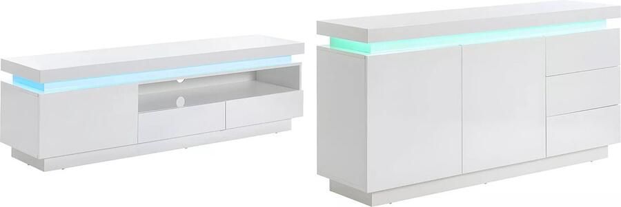 Vente-unique Set Buffetkast en Tv-meubel Witgelakt Lichtrijke woonkamer EMERSON II L 165 cm x H 75 cm x D 40 cm