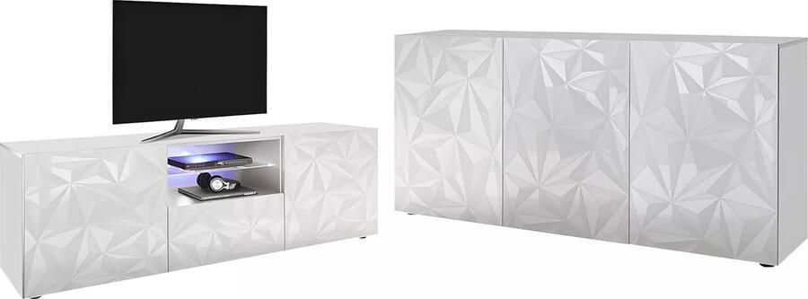 Vente-unique Set buffetkast + TV-meubel ERIS Witgelakt L 181 cm x H 84 cm x D 43 cm
