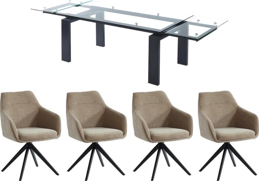 Vente-unique Set eettafel LUBANA + 4 stoelen MUSE Zwart & beige L 270 cm x H 83 cm x D 100 cm - Foto 2