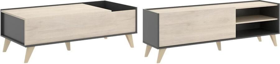 Vente-unique Set scandinavische woonkamer KOLYMA: Salontafel + TV-meubel Antraciet eiken L 155 cm x H 47 cm x D 60 cm