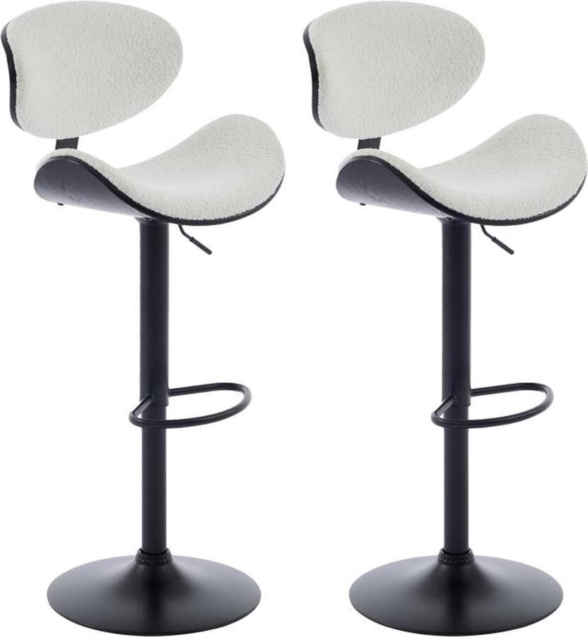 Vente-unique Set van 2 barkrukken in bouclé fineerbeukenhout en metaal Verstelbare hoogte Zwart en wit MONTENEGRO L 49.5 cm x H 111 cm x D 46 cm