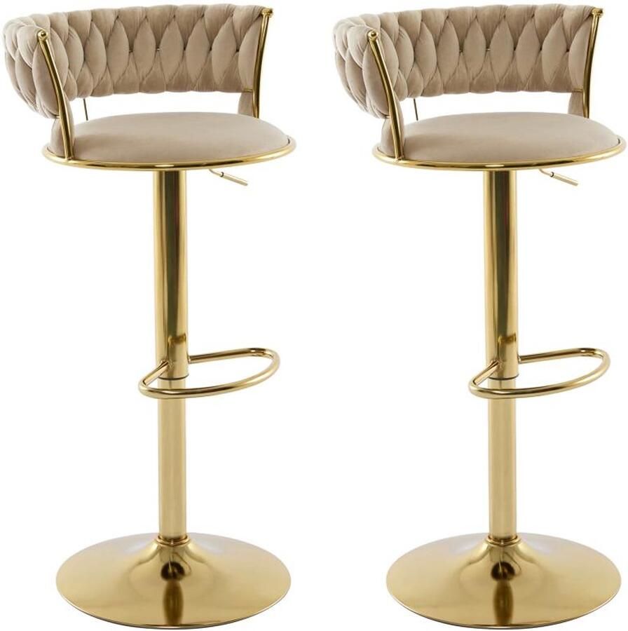 Vente-unique Set van 2 barkrukken in fluweel en goudkleurig metaal Regelbare hoogte Beige LOMYA L 51.5 cm x H 99 cm x D 50 cm