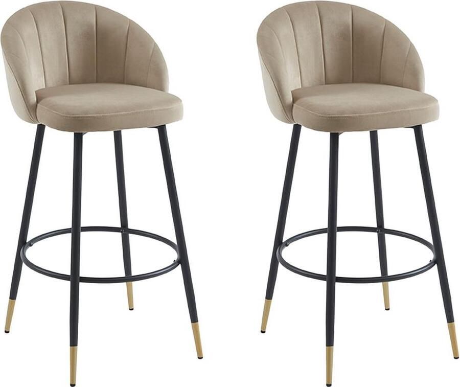 Vente-unique Set van 2 barkrukken in fluweel en metaal Beige ELIRAM L 49 cm x H 96 cm x D 58 cm - Foto 2