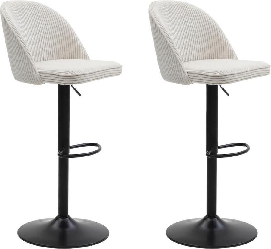 Vente-unique Set van 2 barkrukken in ribfluweel en zwart metaal Crèmewit ALPALI L 53 cm x H 110 cm x D 48 cm - Foto 2