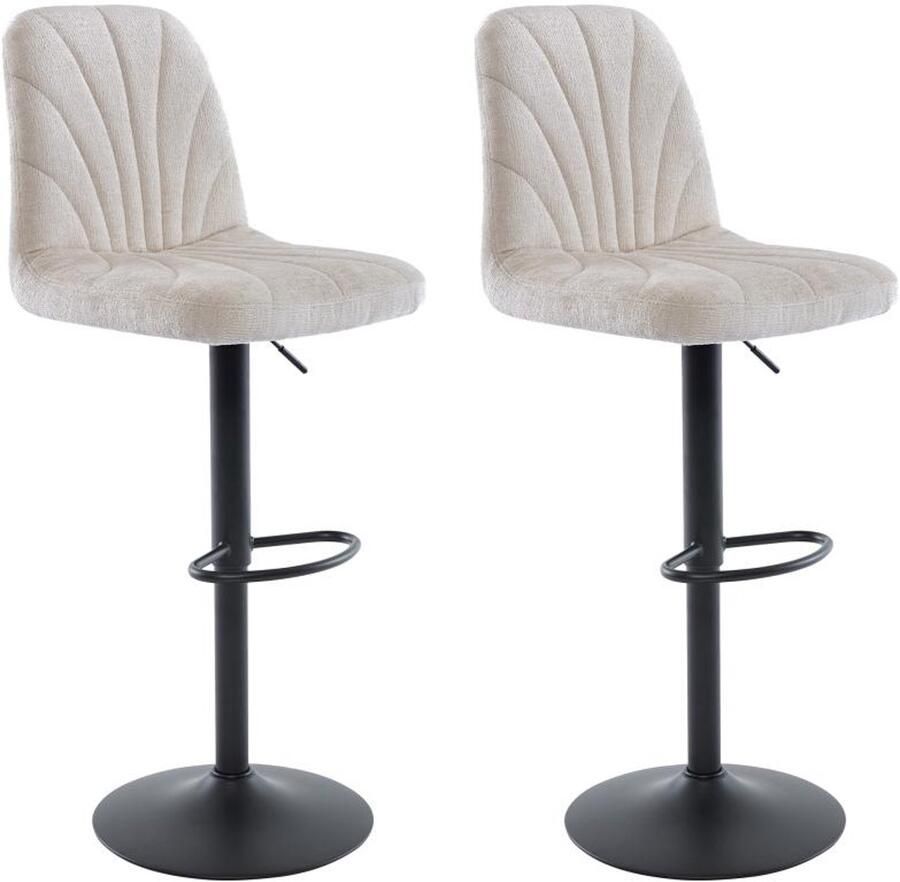 Vente-unique Set van 2 barkrukken in textuurstof en zwart metaal Verstelbare hoogte Crème LASANDRIA L 47 cm x H 117 cm x D 53.5 cm