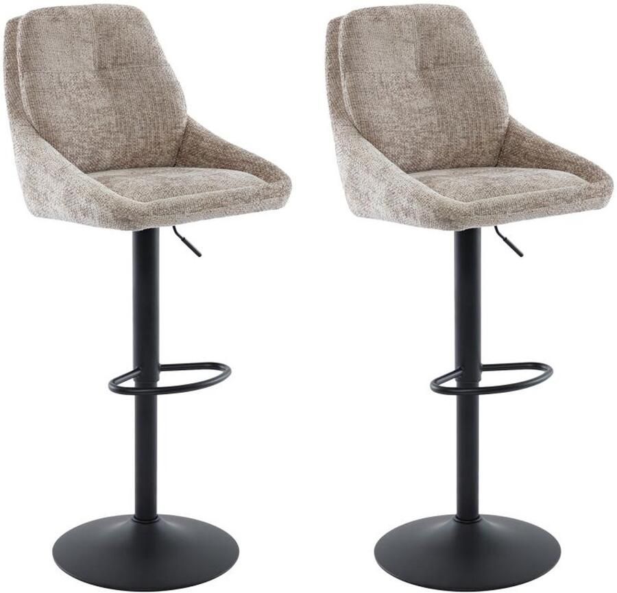 Vente-unique Set van 2 barkrukken in textuurstof en zwart metaal Verstelbare hoogte Taupe LARANZA L 48.5 cm x H 118 cm x D 54 cm - Foto 2