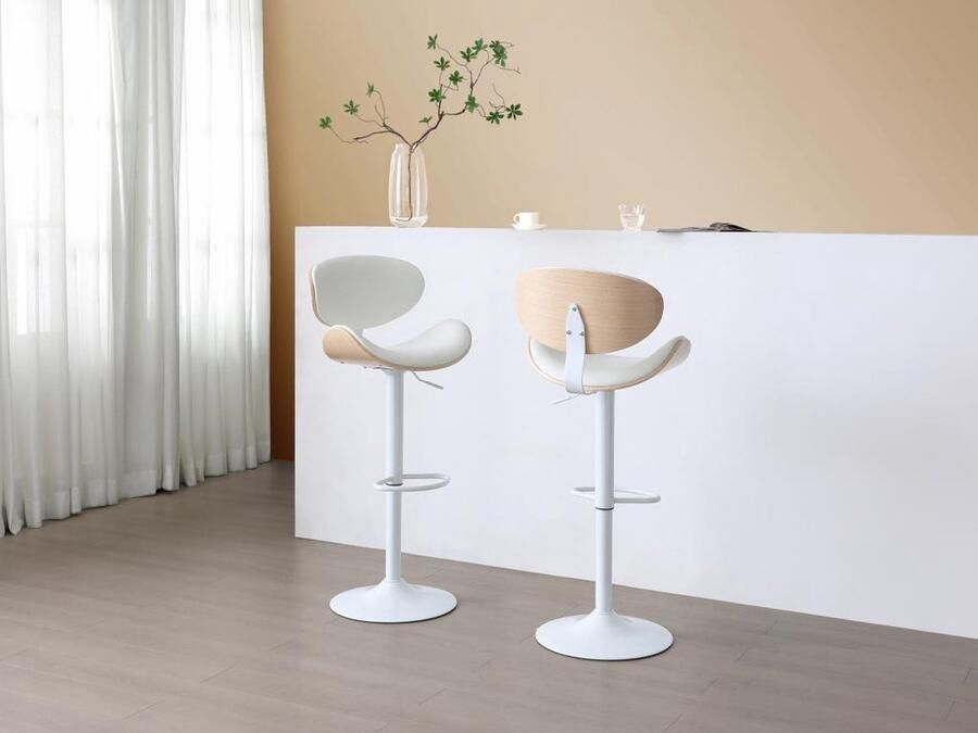 Vente-unique Set van 2 barkrukken van kunstleer en metaal Afstelbare hoogte Licht naturel en wit MONTENEGRO L 49.5 cm x H 111 cm x D 46 cm - Foto 2