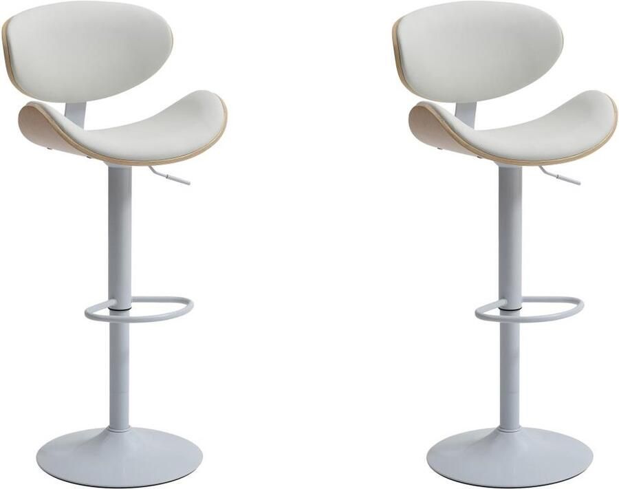 Vente-unique Set van 2 barkrukken van kunstleer en metaal Afstelbare hoogte Licht naturel en wit MONTENEGRO L 49.5 cm x H 111 cm x D 46 cm