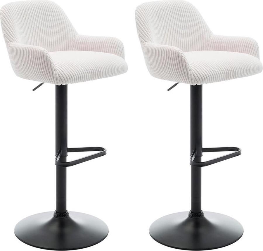 Vente-unique Set van 2 fluwelen ribfluwelen barkrukken en zwarte metalen Verstelbare hoogte Crème LILIYA L 51 cm x H 102 cm x D 49 cm - Foto 2