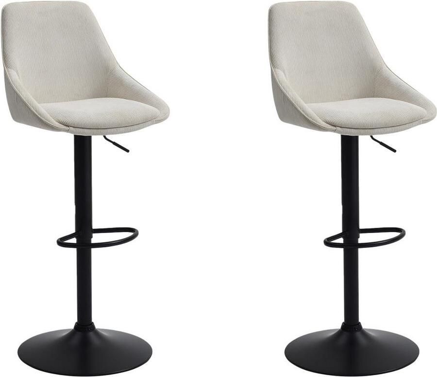 Vente-unique Set van 2 barkrukken van ribfluweel en zwart metaal Verstelbare hoogte Crèmewit MASURIE L 46 cm x H 115 cm x D 53.5 cm