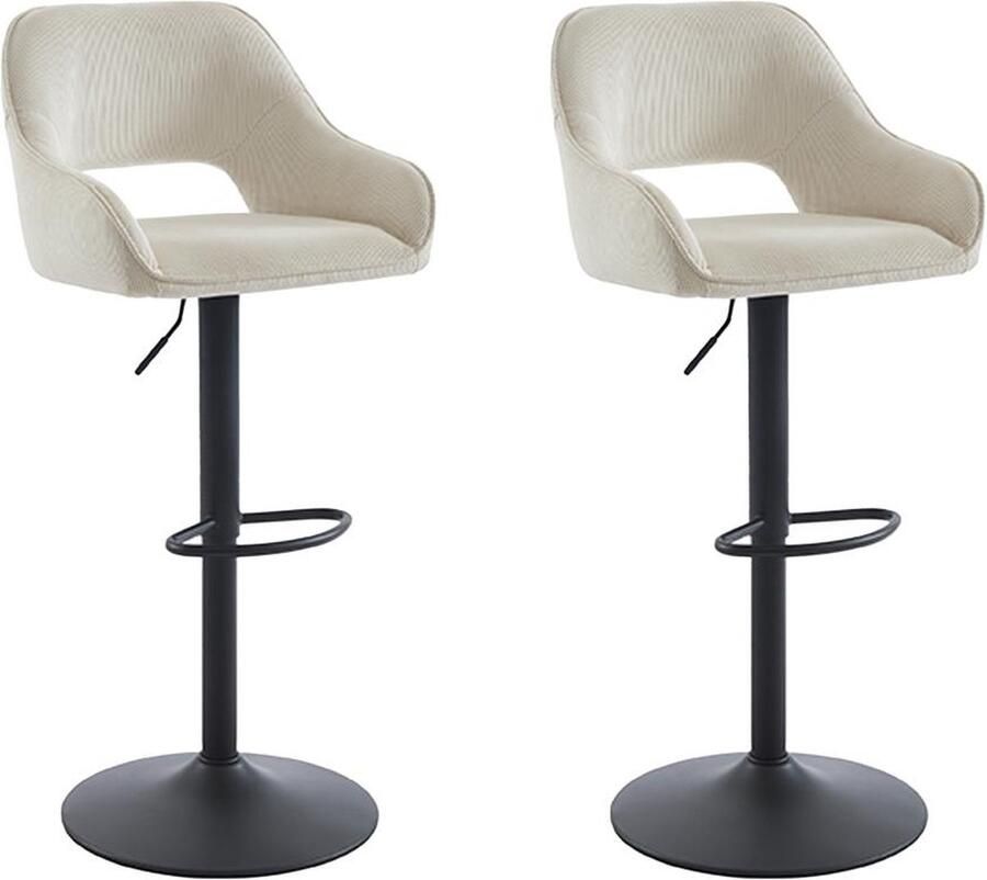 Vente-unique Set van 2 barkrukken van ribfluweel en zwart metaal Verstelbare hoogte Crèmewit ZINEA L 51 cm x H 113.5 cm x D 54 cm