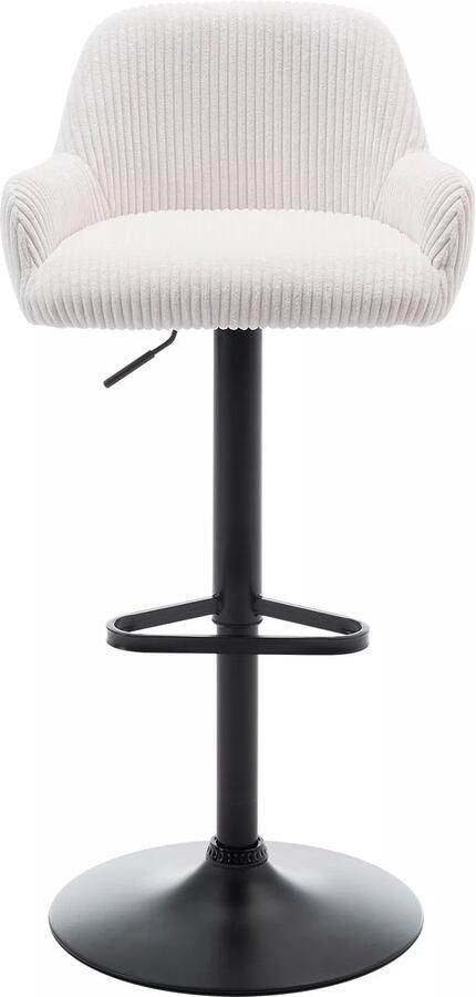 Vente-unique Set van 2 fluwelen ribfluwelen barkrukken en zwarte metalen Verstelbare hoogte Crème LILIYA L 51 cm x H 102 cm x D 49 cm