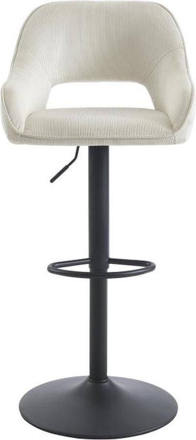 Vente-unique Set van 2 barkrukken van ribfluweel en zwart metaal Verstelbare hoogte Crèmewit ZINEA L 51 cm x H 113.5 cm x D 54 cm - Foto 2