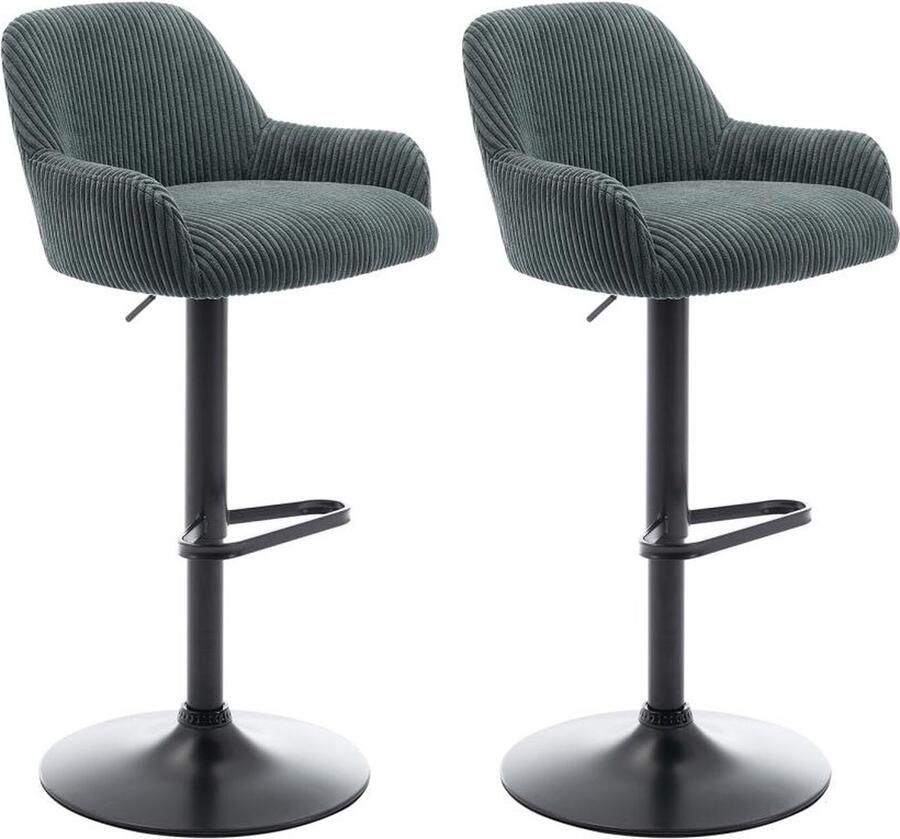 Vente-unique Set van 2 barkrukken van geribbeld fluweel en zwart metaal Verstelbare hoogte Groen LILIYA L 51 cm x H 102 cm x D 49 cm - Foto 2