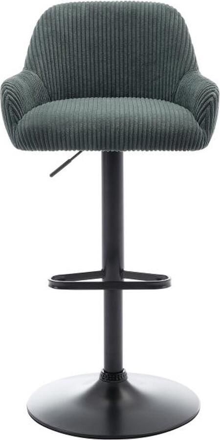 Vente-unique Set van 2 barkrukken van geribbeld fluweel en zwart metaal Verstelbare hoogte Groen LILIYA L 51 cm x H 102 cm x D 49 cm